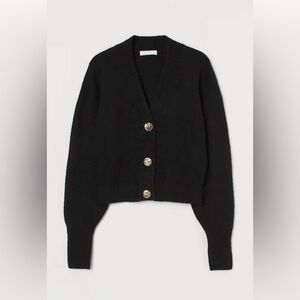 H&M cropped black poly blend pocket soft long sleeve sweater knit cardigan XS